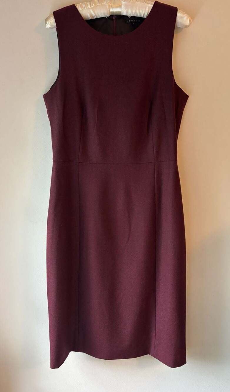 Theory Wool Blend Sleeveless Sheath Dress in Burgundy Size 10